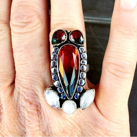 New Bi-Color Tourmaline and Rainbow Moonstone 925 Silver Ring. - Picture 13 of 14
